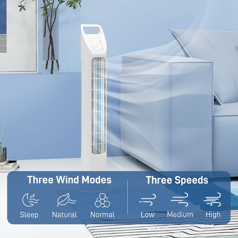 31 Inch Oscillating Tower Fan with Remote Timer and 3 Speeds for Home or Office, White