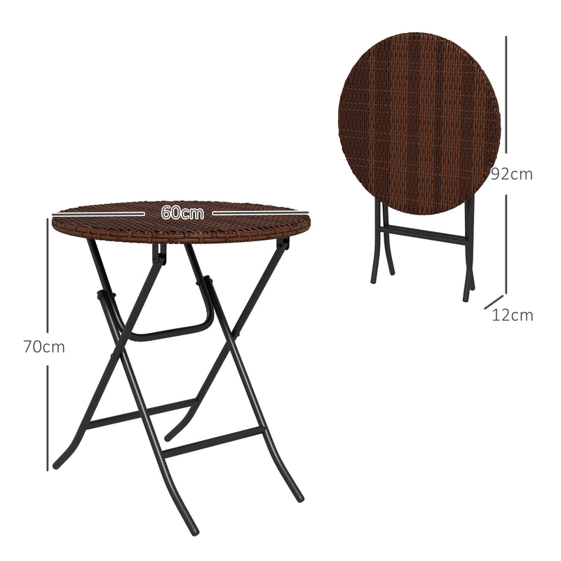 Round Foldable Rattan Garden Coffee Table with Metal Frame for Lawn or Patio Mixed Brown