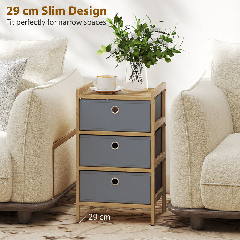 Slim Chest of Drawers for Small Bedrooms with 3 Fabric Storage Drawers Natural Finish AOSOM