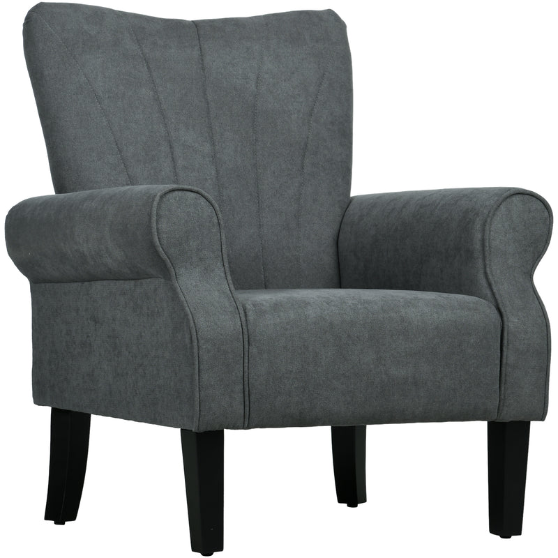 Upholstered Accent Armchair with High Back and Wood Legs Ideal for Living Room Grey