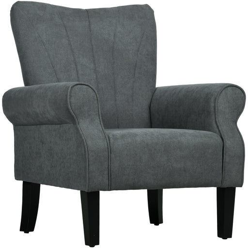 Upholstered Accent Armchair with High Back and Wood Legs Ideal for Living Room Grey
