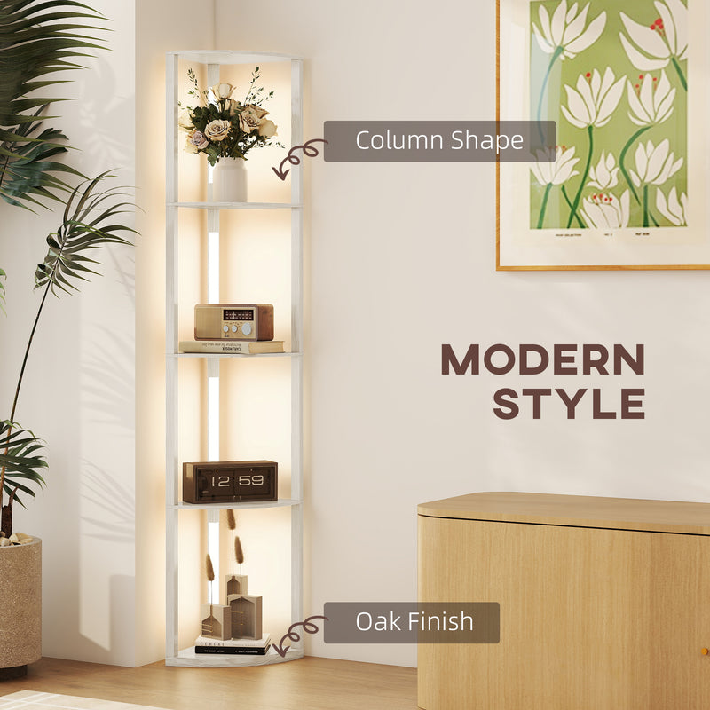 Corner Floor Lamp with Adjustable LED Light and 3 Storage Shelves for Living Room Oak
