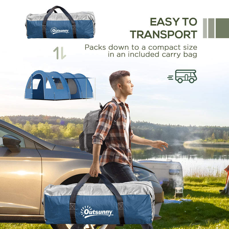 Outsunny 5-6 Man Camping Tent with 2 Room, Floor and Carry Bag - Blue