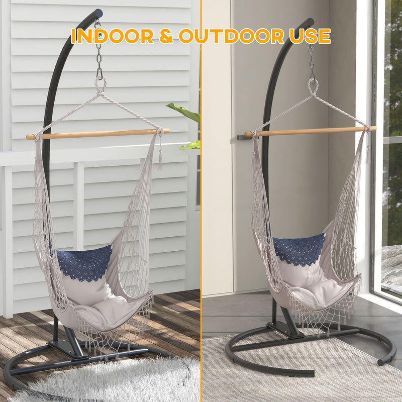 Hanging Hammock Chair Stand with Stable Round Base for Indoor and Outdoor Use Black AOSOM