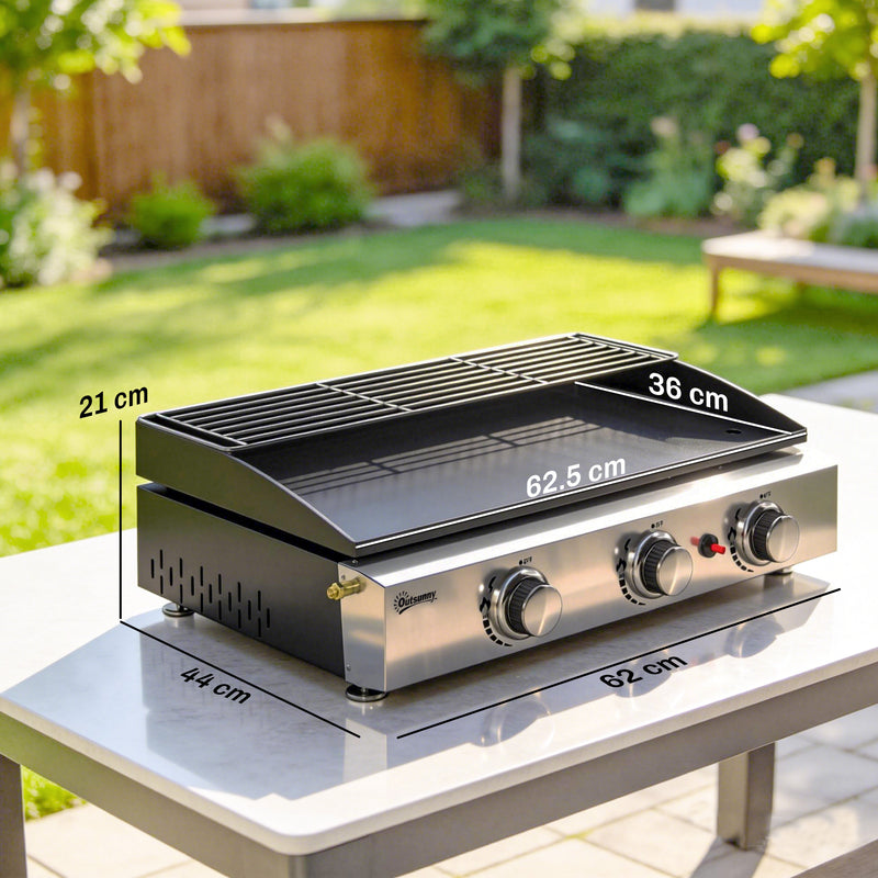Gas BBQ with 3 Burners and Warming Rack for Easy Outdoor Cooking Black