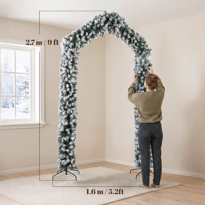 Arch height and width diagram showing 2.7 m and 1.6 m with a person adjusting the branches