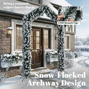 Flocked arch in front of a brick house with a 1400 branch tips callout