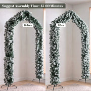 Before and after fluffing of the flocked arch with a 45 to 60 minute assembly time