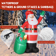Inflatable Santa with close-ups of tethers, ground stakes and polyester fabric