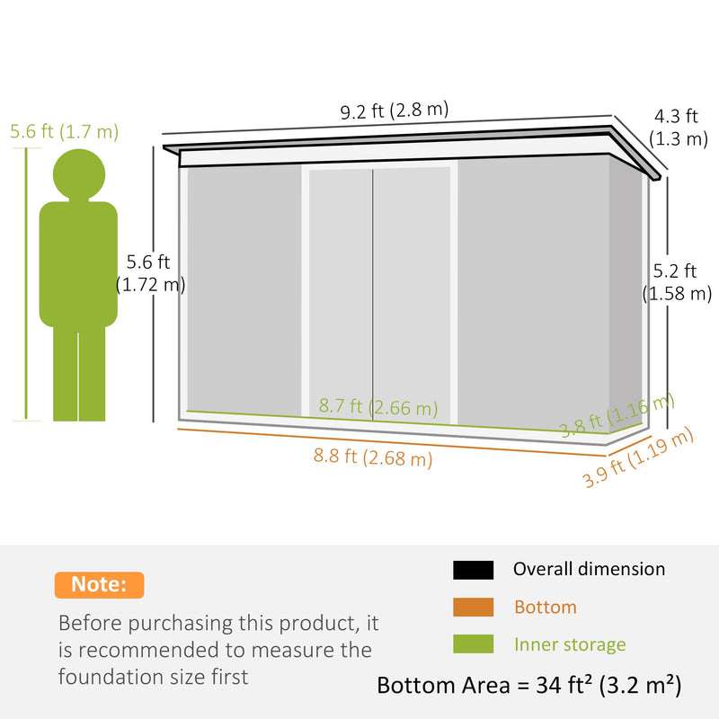 Dimension diagram: 280 x 130 cm overall, 172 to 158 cm high, 266 x 116 cm inner storage