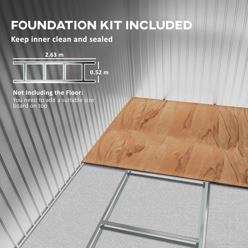 Render of the included foundation kit frame, 2.63 by 0.52 m, with floorboards laid on top