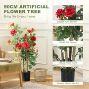 Artificial Rose Tree 90 cm for Easy Year Round Home or Garden Display Red AOSOM