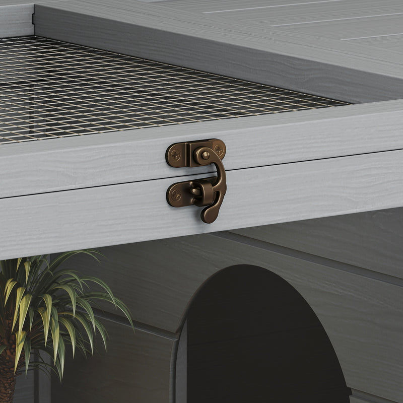 Wooden Tortoise House with Storage Cabinet Openable Top and Lamp Holder Light Grey by PawHut