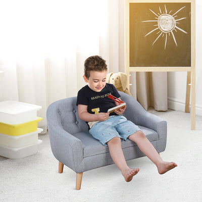 Kids 2 Seater Armchair with Wooden Frame for Bedroom or Playroom Comfort, Grey