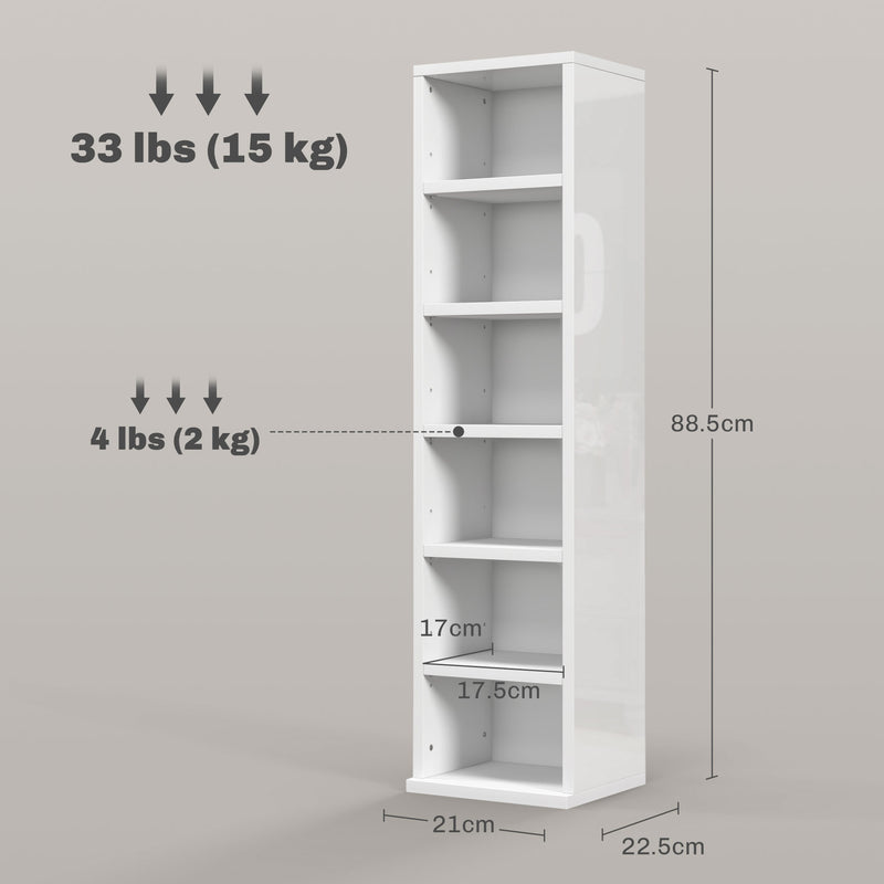 Set of Two Tall CD Storage Shelves for Organised Media Display, High Gloss White