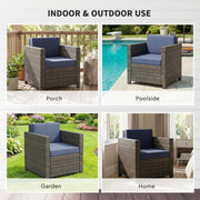 Rattan Garden Armchair With Thick Padded Cushion For Outdoor Relaxing Mixed Brown Navy Blue AOSOM