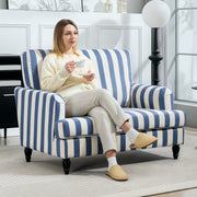 Blue and White Velvet Accent Chair with Wide Seat and Turned Legs for Living Room by HOMCOM