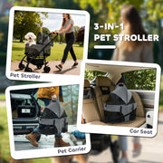 Pet Pram with Detachable Carrier for Easy Walks and Travel for Small Dogs or Cats Grey AOSOM