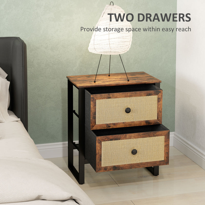 Brown Industrial Bedside Table With 2 Drawers by HOMCOM