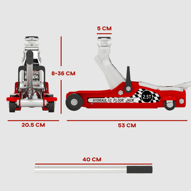 Low Profile Hydraulic Trolley Jack for Easy Vehicle and Equipment Lifting 2.5 Ton Red AOSOM