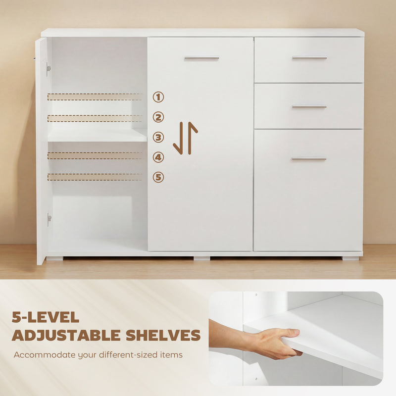 Sideboard with Adjustable Shelves and Drawers for Family Storage White AOSOM