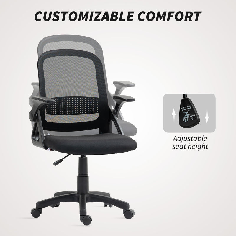 Ergonomic Mesh Office Chair With Lumbar Support and Flip Up Arms for Home or Office Black