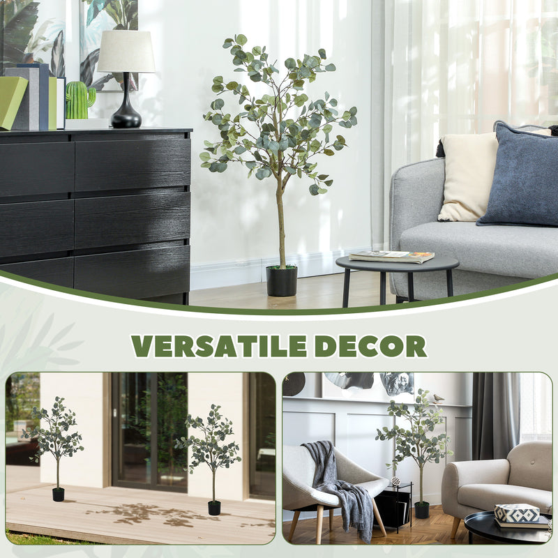 Set of 2 Artificial Eucalyptus Trees 4ft Tall with Potted Silver Leaves