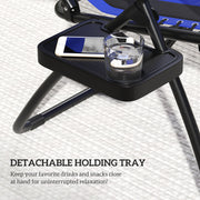 Blue Zero Gravity Outdoor Reclining Lounger Chair with Shade Cushion and Cup Holder by Outsunny