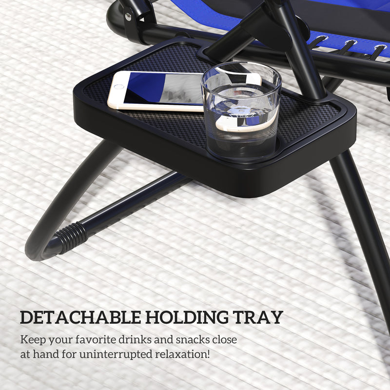 Blue Zero Gravity Outdoor Reclining Lounger Chair with Shade Cushion and Cup Holder by Outsunny