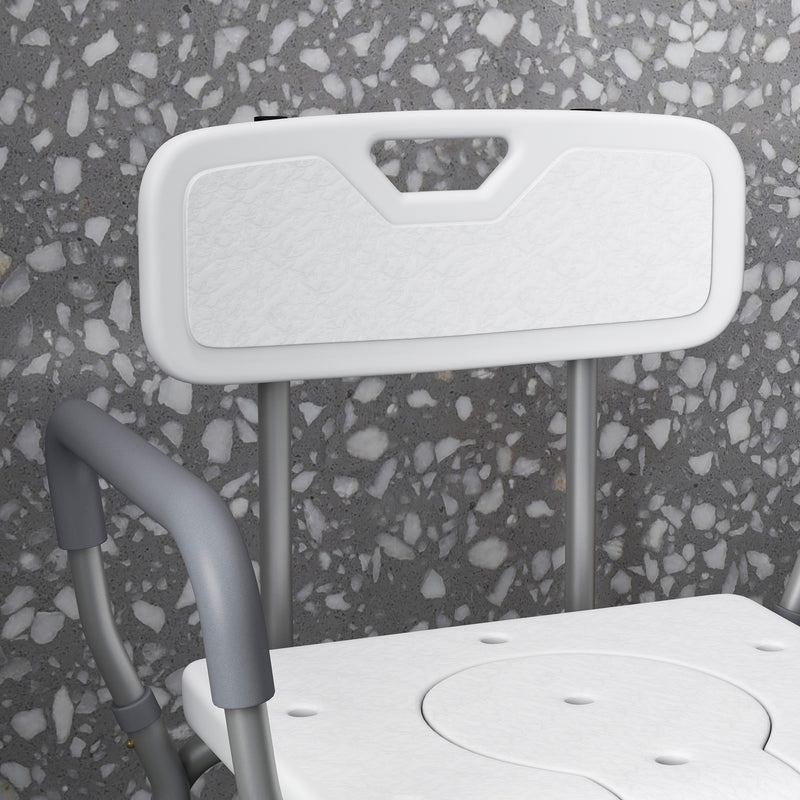 Height Adjustable Shower Stool with Arms Backrest and Removable Commode for Elderly, White