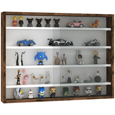 5 Tier Wall Display Cabinet With Glass Doors And Adjustable Shelves Rustic Brown by HOMCOM