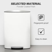 50L White Pedal Kitchen Bin with Soft Close Lid and Removable Inner Bucket for Home or Office