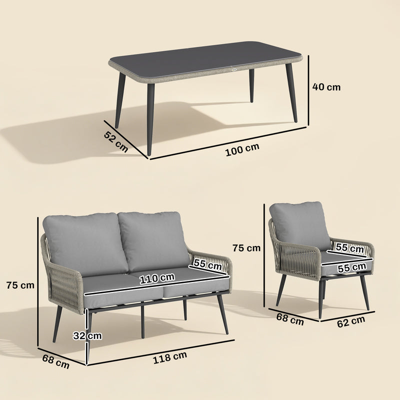 Rattan Garden Conversation Set with Cushions and Coffee Table for Relaxing Outdoors Light Grey