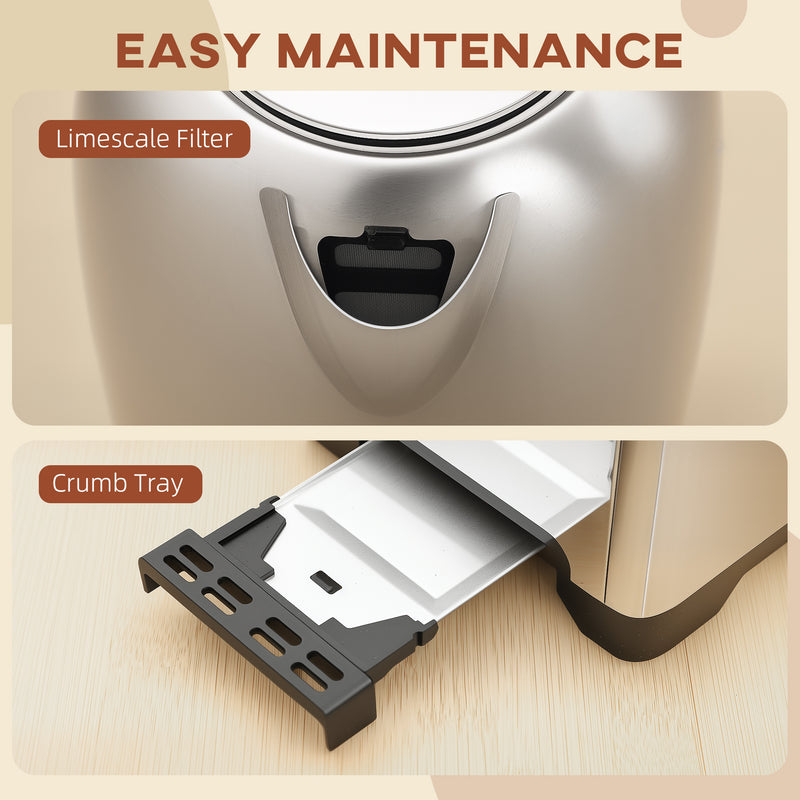 Polished Toaster and Kettle Set with Fast Boil Ideal for Modern Kitchens Silver Tone