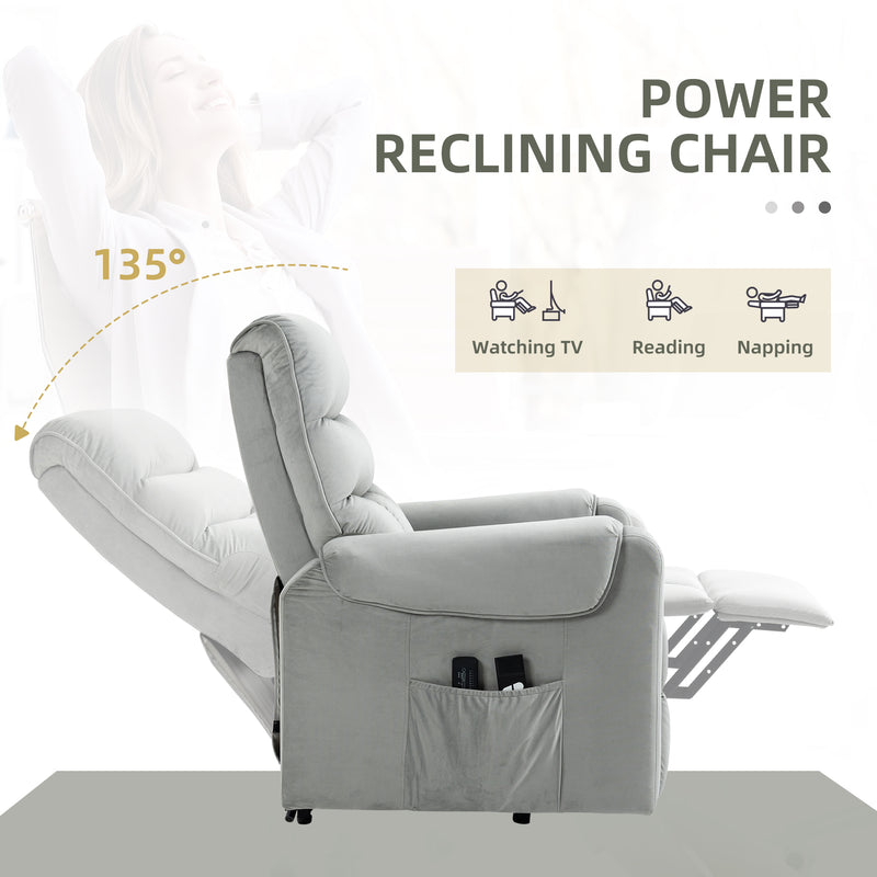 Electric Rise and Recliner Massage Chair with Remote and Storage Pocket, Grey