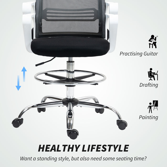 Black Mesh Drafting Chair with Lumbar Support and Adjustable Foot Ring by HOMCOM