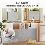 Grey Retractable Dog Stair Gate Extends to 180 cm for Doors Hallways and Stairs