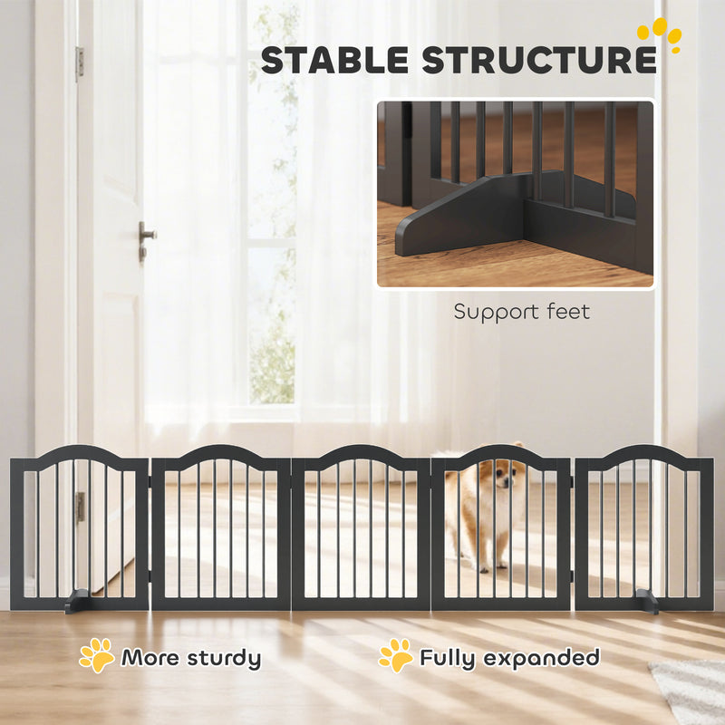 Freestanding Foldable Wooden Puppy Gate for Doorways and Hallways Black
