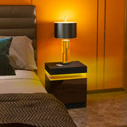 Black LED Bedside Table with High Gloss Front and 2 Drawers for Bedroom or Living Room by HOMCOM