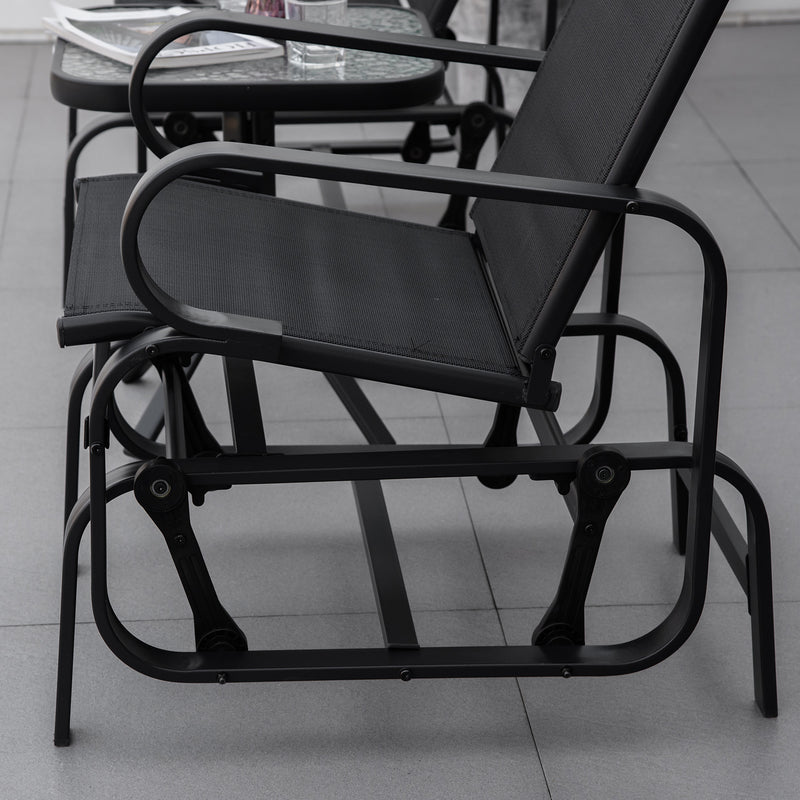 Black Outdoor Glider Rocking Chair with Metal Frame for Relaxing in the Garden