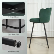 Set of 2 Dark Green Velvet Bar Stools with Swivel Seats and Backrest for Kitchen Counters