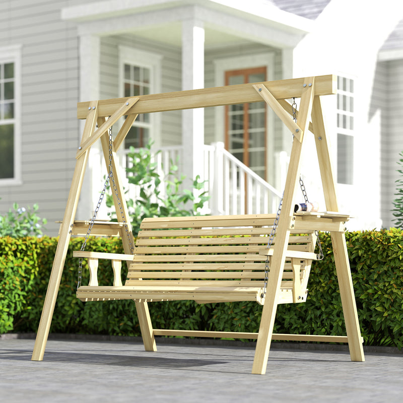 Outsunny Three-Seater Wooden Swing Bench AOSOM