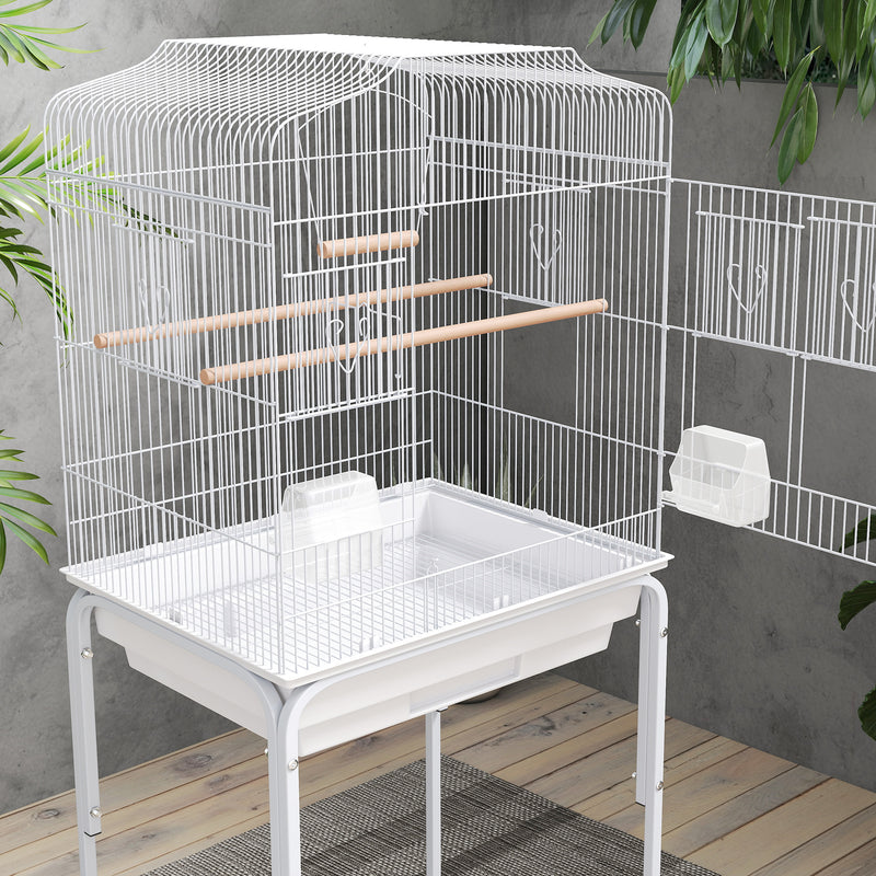 White Bird Cage with Stand and Storage for Budgies Canaries Finches Easy Clean Tray