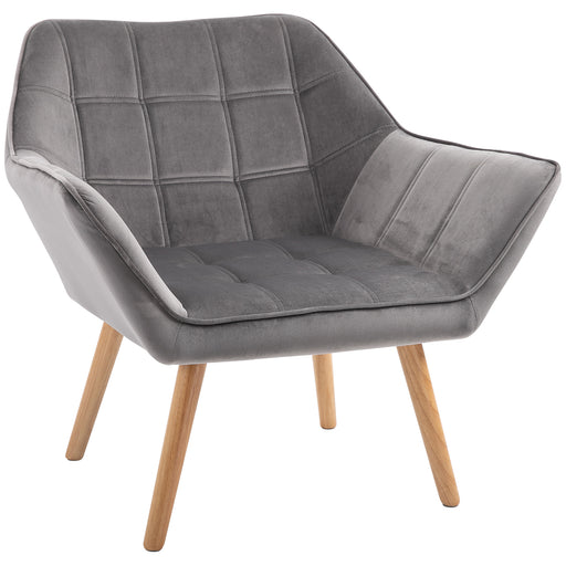 Modern Armchair with Wide Padded Seat and Wooden Legs for Home or Bedroom Grey