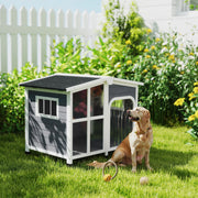 Wooden Dog Kennel with Removable Floor Openable Roof and Large Window Charcoal Grey by PawHut