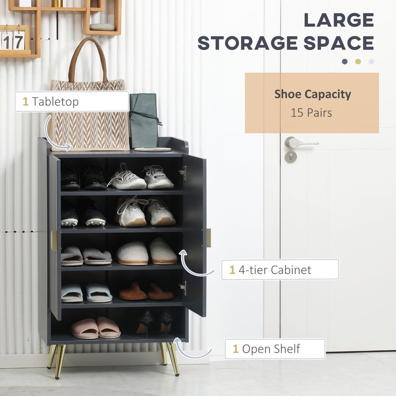Narrow Shoe Cabinet for Hallway Storage with Adjustable Shelves and Top Tray Grey