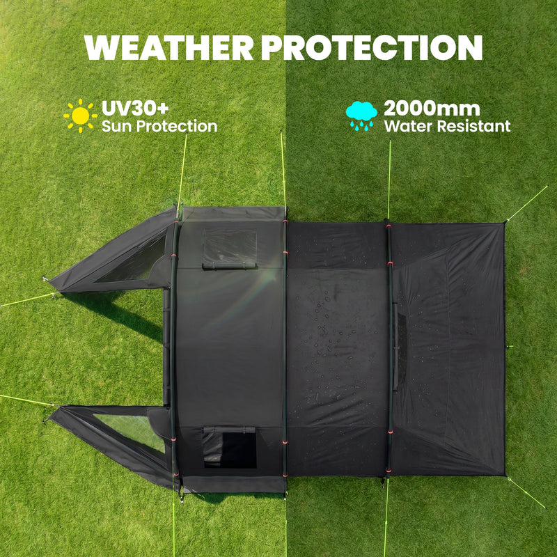 Outsunny 3-4 Man Tunnel Tent, Two Room Camping Tent with Windows, Portable Carry Bag, for Fishing, Hiking, Sports, Festival - Black