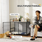 Large Dog Crate Furniture With Rotating Bowl Holder and Double Doors for Indoor Use, Grey