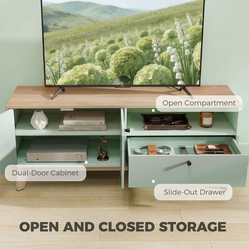 TV Stand with Adjustable Storage and Cable Management for Tidy Living Room Light Green Oak AOSOM