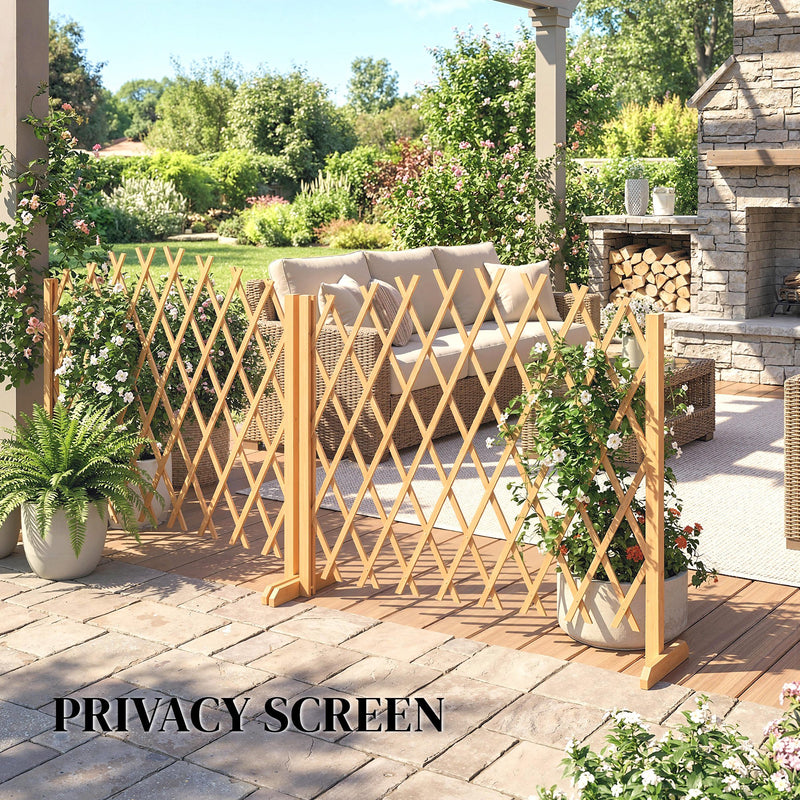 Freestanding Expandable Garden Privacy Screen Set of 2 Foldable Fir Wood Brown Outsunny
